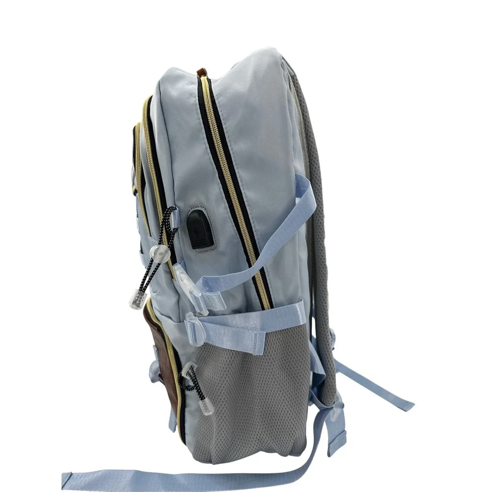 Light Blue Tactical USB Charging Backpack Brown Croc Accents Gold‎ Hardware 1091